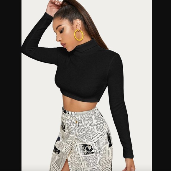 Turtle Neck Slim Crop Tee - Picture 7 of 9